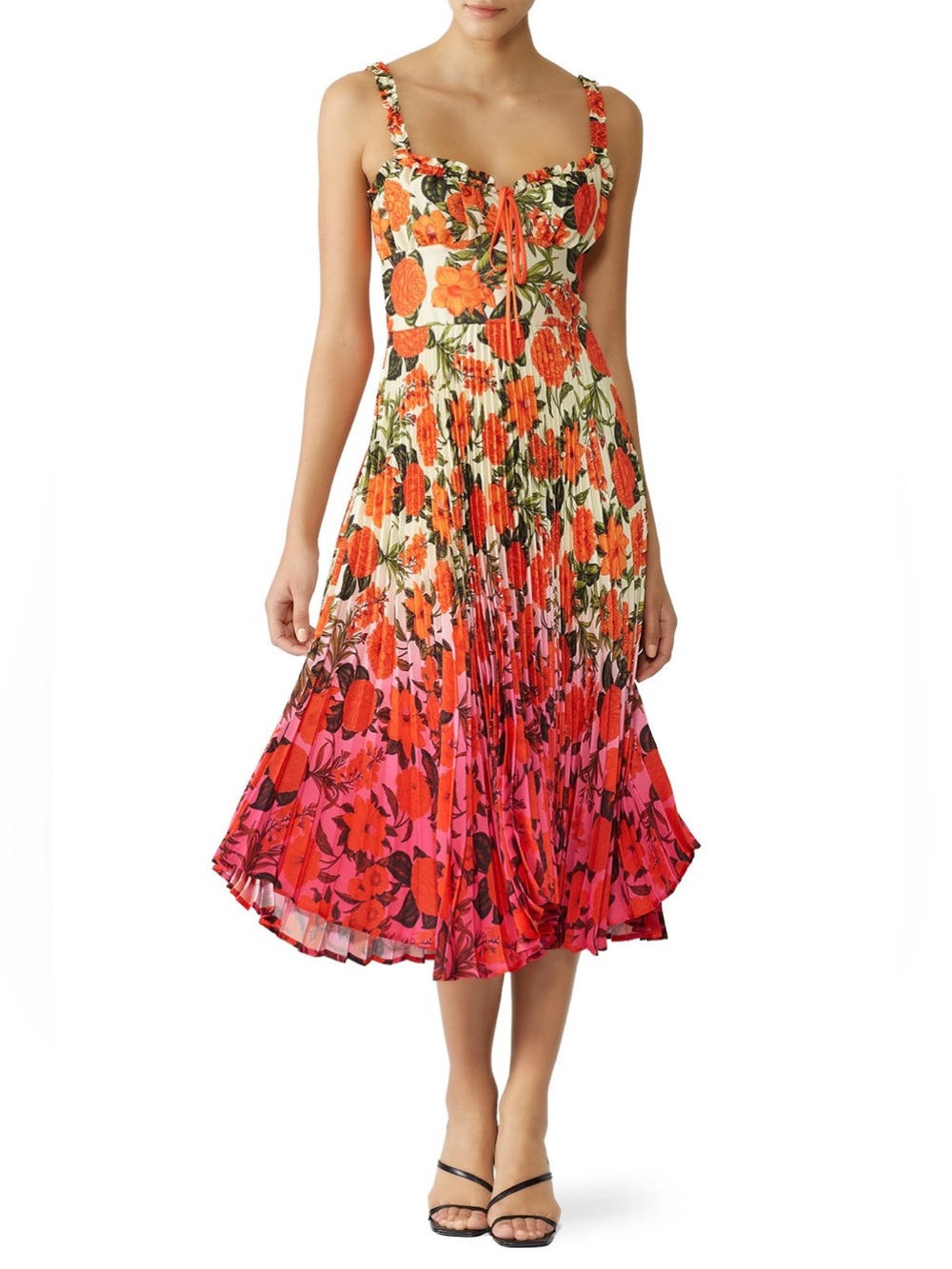 DELFI Collective Floral Ombre Pleated Maxi Dress M Orange Pink Revolve Anthro